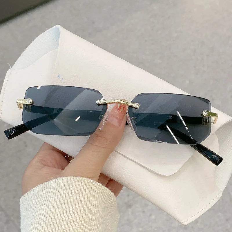 Rimless Rectangle Sunglasses Fashion Men Women
